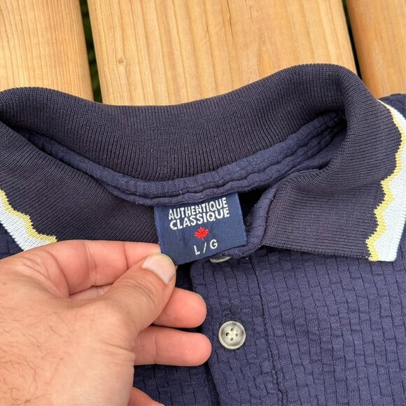 Vintage Club De Golf Nation Short Sleeve Polo Shirt Stretch Blue Textured Large - Picture 4 of 7